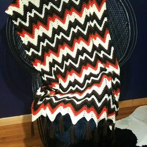 Handmade crochet Afghan  blanket with tassles retro colors. Lightweight